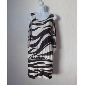 In Style White Black Waves Cold Shoulder Dress Women size XS Slip On Stretch